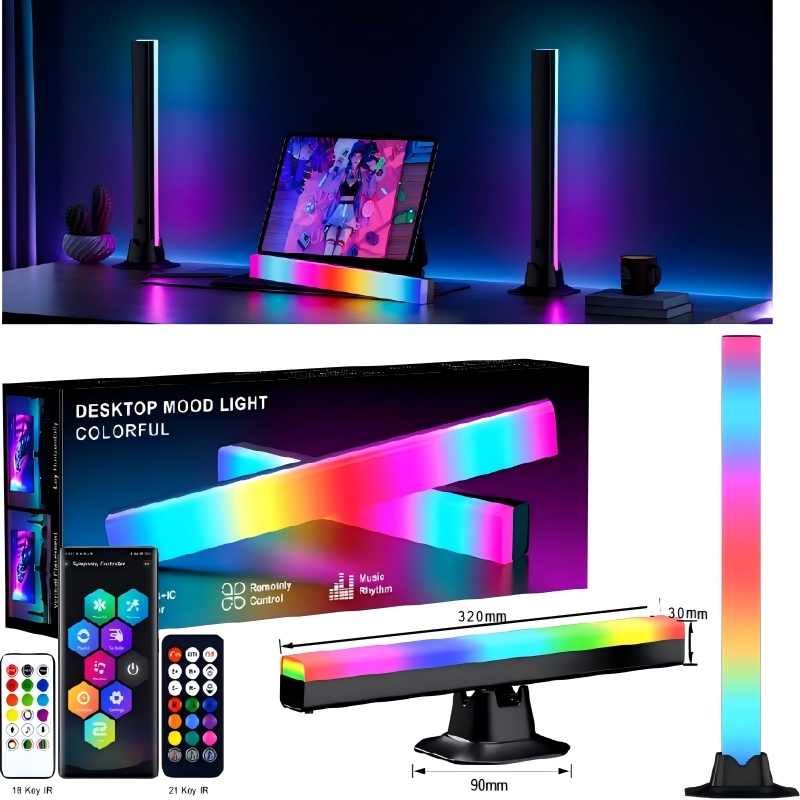 FGE Modern USB Powered White Smart Light Music Sync Remote Control LED RGB Lights Bar for Gaming TV Bedroom Streaming