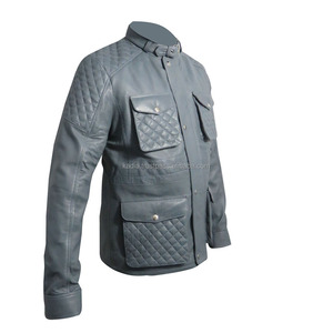 Chaqueta de cuero genuino para hombre, de alta calidad, con cuello alto y cuatro bolsillos. - Product Image 1