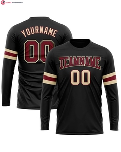 T-shirt personnalisé 100% coton vintage avec drapeau américain noir et rouge - Jersey de performance à manches longues, style décontracté, logo imprimé sur le devant - Product Image 3