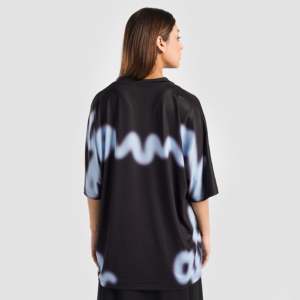 Solid Black with Light Blue Overspray Jersey T-<b>Shirt</b> <b>100</b>% <b>Polyester</b> Compressed Sublimation Transfer Print 240g Fabric Weight - Product Image 5