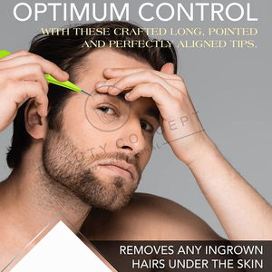 Pince à épiler professionnelle de couleur verte avec nez d'aiguille de précision pour cheveux incarnés échardes par Beauty Concept - Product Image 4
