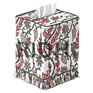 กล่องใส่กระดาษทิชชูแบบมีระบายสีชมพูปะการัง ทำมือโดย Ridhi ดีไซน์คลาสสิก เป็นมิตรกับสิ่งแวดล้อม ทนทาน ลายพิมพ์บล็อก สวยงาม ใช้เป็นที่ใส่ผ้าเช็ดปากได้ - Product Image 1