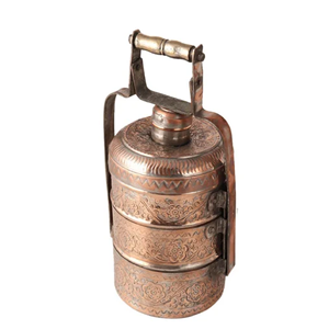 Boîte à pique-nique Tiffin en cuivre de forme ronde au design vintage merveilleux avec poignée Boîte à lunch Tiffin en cuivre vintage en gros - Product Image 5