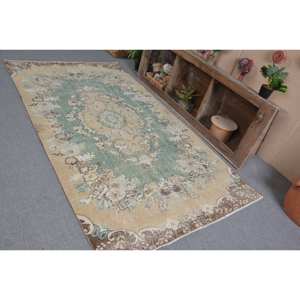 พรมตุรกีวินเทจคลาสสิกสีเบจสีเขียว4.6 x 8.4ft พื้นที่ขนาดใหญ่ขนสัตว์เย็บปะติดปะต่อกันด้วยยางรองสำหรับห้องโถงหรือห้องนอน - Product Image 4