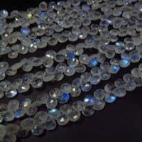 Perles de pierre de lune arc-en-ciel naturelle, facettées, 10 brins, 7-8 mm, en forme de cœur blanc, éclat de feu, qualité supérieure, iridescence, changement de couleur