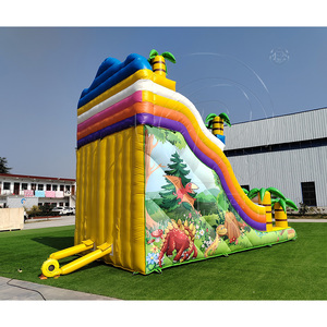 Commercial PVC Dino Park <b>Inflatable</b> <b>Water</b> Double <b>Slide</b> Bouncer Combo Jumping Castle Indoor Outdoor Palm Tree Use - Product Image 4