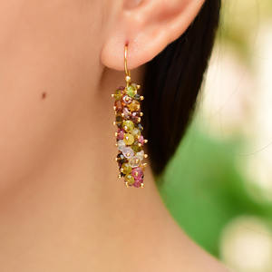 Boucles d'oreilles en argent 925 plaqué or avec tourmaline et pierres précieuses naturelles, faites à la main - Product Image 3