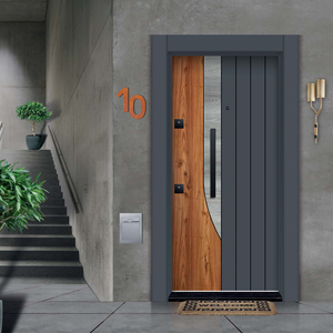 Puerta de Seguridad Exterior Moderna de Acero Gris para Entrada Principal con Manija de Acero Inoxidable Diseño Antirrobo - Product Image 1