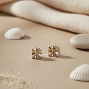 Women's Trendy 925 Silver <b>Citrine</b> Drop <b>Earrings</b> Square Cut 18K Gold Plating Gift Quartz Diamond Main Stone Floral Shape Pattern - Product Image 1