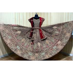 Premium Bridal Lehenga Set 12 Kali Full Flair with Double <b>Dupatta</b> Butti & Zari Work Perfect for Weddings - Product Image 1