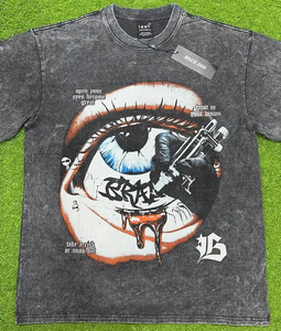 Camiseta de algodón lavada con ácido Retro Vintage para hombre, camiseta Unisex de manga corta estilo Hip Hop de algodón 100% de alta calidad - Product Image 6