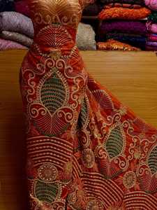 Encaje Bordado Indio George con Cuentas, 5 Yardas, Ecológico, Ligero, Talla Grande, Poliéster, Ropa Tradicional Africana para Mujer - Product Image 2