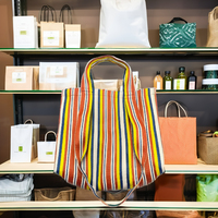 Sac à fermeture éclair en nylon rayé personnalisé avec poignées en coton, broderie rembourrée unique, masque facial biodégradable et recyclable, blush