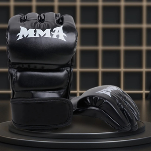 Gants de <span class=keywords><strong>combat</strong></span> MMA et <span class=keywords><strong>UFC</strong></span> de qualité supérieure, durables, en cuir, pour l'entraînement et la boxe, avec bandage de poignet pour le fitness et le grappling - Product Image 4