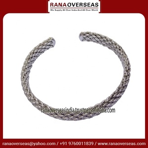 Rana Overseas Inc Wholesale Brass <b>Cuff</b> Bangle <b>Bracelet</b> <b>Silver</b> Plated Woven Pattern Modern Adjustable Open Bangle for Women Girls - Product Image 6