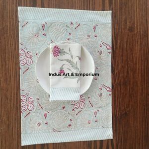 Vente en gros de sets de table en coton imprimé en bloc avec serviettes Lot de 6 sets de table avec 6 serviettes Jaipuri Tapis faits à la main avec serviette - Product Image 2
