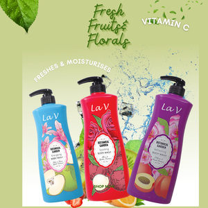 High quality fruity & floral fragrance 1000ml exotic fragrance Body Wash Liquid with Rose & Lychee, Peach, Green Apple