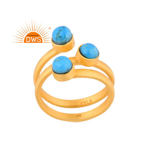 Meilleures ventes Bague en argent sterling plaqué or 18 carats Turquoise Matrix Gemstone Spiral Demi Fine Jewelry Manufacturer - Product Image 1