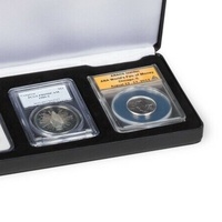 Boîte d'emballage de pièces de monnaie certifiées en similicuir noir pour Pcgs Ngc Anacs
