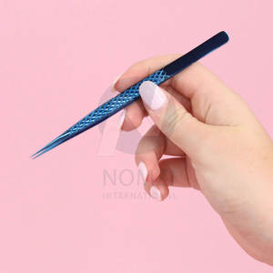 Pinzas de extensión de pestañas de acero inoxidable azul Diamond Grip herramienta de belleza de Punta puntiaguda de alta calidad fibra de etiqueta privada al por mayor - Product Image 4