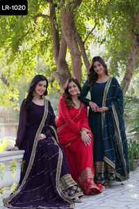 Las mujeres más hermosas usan vestidos Anarkali con bordado de secuencia Trabajo Anarkali Maxi vestido con borde de encaje Faux Blooming Dupatta - Product Image 6