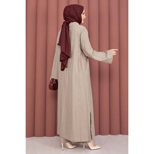 Conjunto de Túnica Casual Hira con Media Cremallera, Tela Crepé Beige, Conjunto de 2 Piezas con Logotipo, Talla XS, Top y Pantalones Cortos con Diseño Liso - Product Image 4