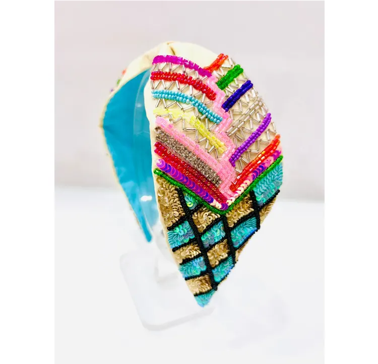 Modern Design High Quality Wholesale Fabric & Seed Glass Beads Handmade Turban Style Hairbands Women Headbands Supplier