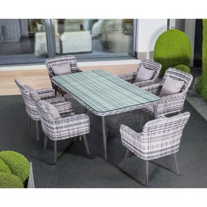 Set da Pranzo da Giardino Moderno in 7 Pezzi QUITO Grigio, Resistente, con Cuscini per Terrazza o Balcone - Product Image 1