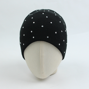 High Quality Custom Warm Knitted <b>Beanie</b> Hat Acrylic Winter <b>Beanie</b> with Rhinestone and Custom Logo for <b>Women</b> - Product Image 1