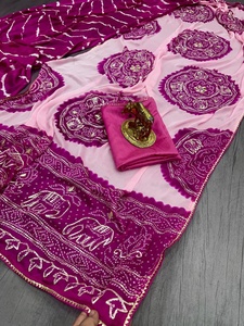 Sari traditionnel pur en georgette de Jaipur imprimé Bandhani avec pallu, motif éléphant, dentelle Samosa Gota, par Dhwaja Export - Product Image 3