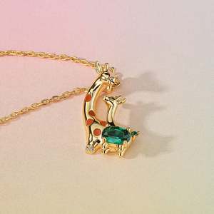 Jeulia Sweet Scene Mom and Baby <b>Giraffe</b> Sterling Silver Pendant <b>Necklace</b> - Product Image 6