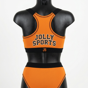 ชุดบิกินี่ผ้าโพลีเอสเตอร์ผสมสแปนเด็กซ์พรีเมียม สีส้มดำตัดต่อ ลายพิมพ์โลโก้ ป้ายติดด้วยความร้อน ชุดบิกินี่สำหรับผู้หญิง - Product Image 3