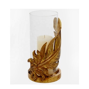 Support de bougie créatif en forme de plume en laiton forgé Design en relief, support de bougie en laiton antique - Product Image 1