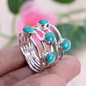 925 Sterling Silver Spinner <b>Turquoise</b> <b>Ring</b> Solid Handmade Fine Sliver Jewelry Natural Promise <b>Ring</b> Gemstone Perfect Wedding Gift - Product Image 4