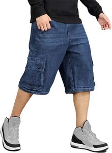 กางเกงยีนส์ทรงหลวมสำหรับผู้ชาย, กางเกงยีนส์ขาสั้นลำลองทรงหลวมสไตล์คาร์โกสำหรับผู้ชาย - Product Image 5