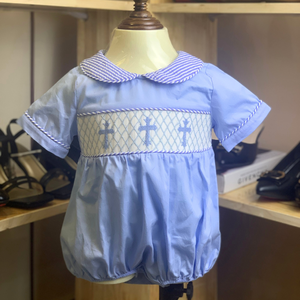 Grenouillère personnalisée OEM ODM pour bébés garçons grenouillère smockée vêtements à manches courtes bleu bulle vêtements d'hiver pour enfants manufacturés smockés - Product Image 2