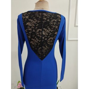 Robe midi à manches longues pour femme en crêpe importé avec détail en dentelle au dos, 37727 - Bleu marine - Product Image 4