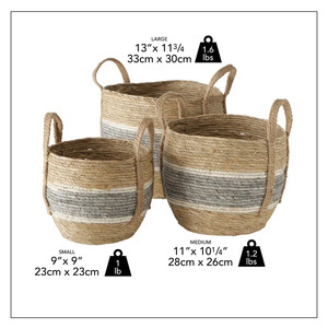 Cestas de mimbre de jacinto de agua de paja tejidas decorativas hechas a mano con mango, productos artesanales al por mayor - Product Image 2