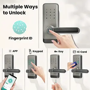 ล็อคประตูอัจฉริยะพร้อมมือจับ ลายนิ้วมือ และระบบเข้าแบบไร้กุญแจ ปุ่มกดดิจิตอล สำหรับประตูไม้ รองรับการจัดเก็บข้อมูลบนคลาวด์ - Product Image 3