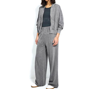 OEM Mujeres Acid Wash Jogger Set Sudadera con capucha y pantalones de chándal de moda Mujeres 2PC Acid Wash Chándal con cintura elástica - Product Image 1