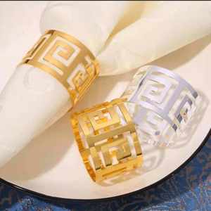 Servilletero de Metal dorado, soporte de anillo, diseño cuadrado geométrico hueco, Decoración de mesa para boda, fiesta, Hotel, banquete, comedor - Product Image 5