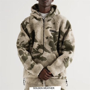 Survêtement d'hiver sur mesure en gros, grande taille, imprimé intégral, demi-zip, polaire sherpa, motif camouflage, écologique - Product Image 4