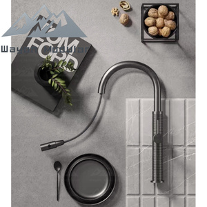 <span class=keywords><strong>Grifo</strong></span> de <span class=keywords><strong>Cocina</strong></span> Extraíble de Lujo en Oro Rosa Cepillado con Caño Giratorio de Arco Alto y Diseño de Manija Moleteada - Product Image 4