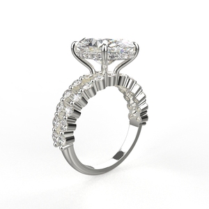 Bague halo solitaire en or blanc 14 carats avec moissanite ovale de 3,50 carats, effet glace pilée, certifiée en laboratoire D-VVS, par Avarta Jewellery - Product Image 1