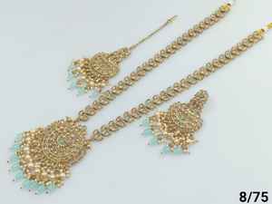 Conjunto de collar redondo largo y chapado en oro tradicional indio y de moda con pendiente y conjunto de collar Maagtika para mujer - Product Image 5