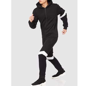 Mens Black And White Colorblock Full-Zip Tracksuit <b>Set</b> With Chevron Pattern Hoodie And <b>Matching</b> Cuffed <b>Joggers</b> Casual Streetwear - Product Image 5