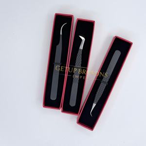 Pinzas Profesionales para Extensión de Pestañas con Curva de 90 Grados, Acero Inoxidable con Recubrimiento de Polvo Negro, Punta de Fibra Plateada, Herramientas de Belleza para Pestañas - Product Image 3