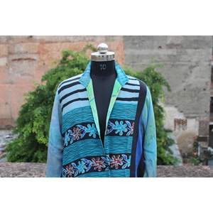 Indien fait à la main Vintage soie veste ouverte réversible Long manteau soie Robe couvrir robe - Product Image 3