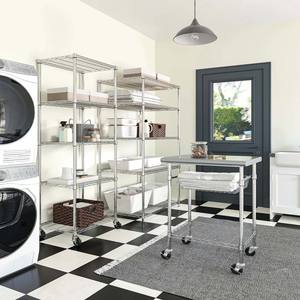 Seville Classics Chariot utilitaire avec système de grille à <span class=keywords><strong>3</strong></span> étagères Étagère en fil d'acier Chariot roulant en fil métallique à <span class=keywords><strong>3</strong></span> niveaux Chariots roulants à station de travail - Product Image 2