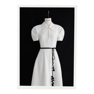 ชุดสตรีสีดําและสีขาวคุณภาพสูงพร้อมแขนอ้วนด้านหน้า A-Line Silhouette ชุดซาติน MIDI มดสีขาวเวียดนาม - Product Image 1